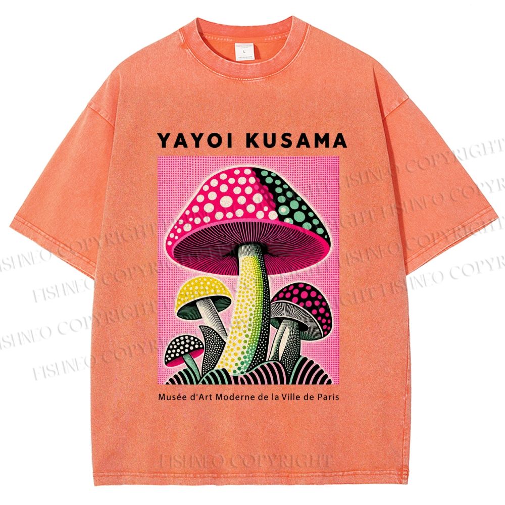 Unisex Yayoi Kusama Mushroom Printed Washed Tee