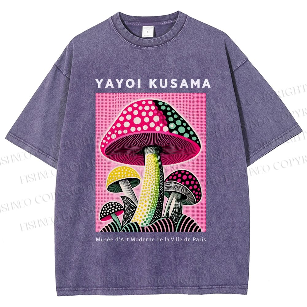 Unisex Yayoi Kusama Mushroom Printed Washed Tee