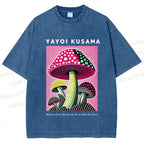 Unisex Yayoi Kusama Mushroom Printed Washed Tee