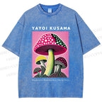 Unisex Yayoi Kusama Mushroom Printed Washed Tee