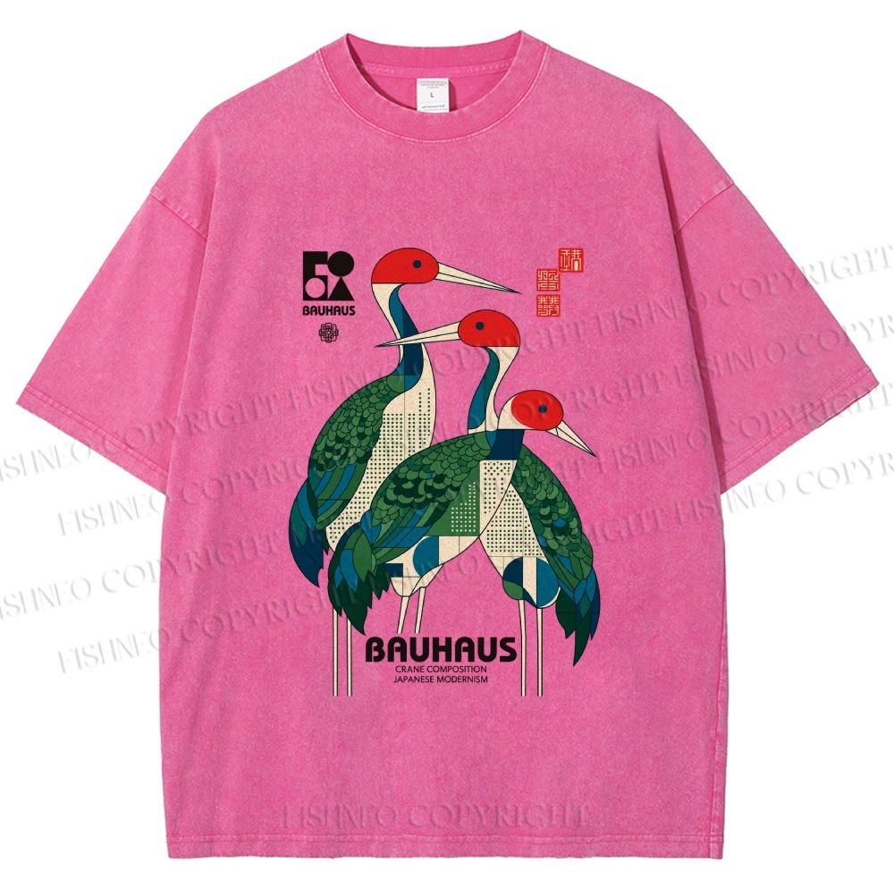 Unisex Bauhaus Japanese Crane Printed Washed Tee