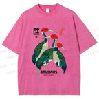 Unisex Bauhaus Japanese Crane Printed Washed Tee