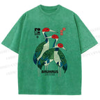 Unisex Bauhaus Japanese Crane Printed Washed Tee