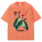 Unisex Bauhaus Japanese Crane Printed Washed Tee