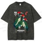 Unisex Bauhaus Japanese Crane Printed Washed Tee