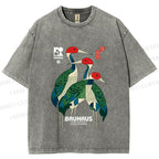 Unisex Bauhaus Japanese Crane Printed Washed Tee