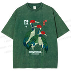 Unisex Bauhaus Japanese Crane Printed Washed Tee