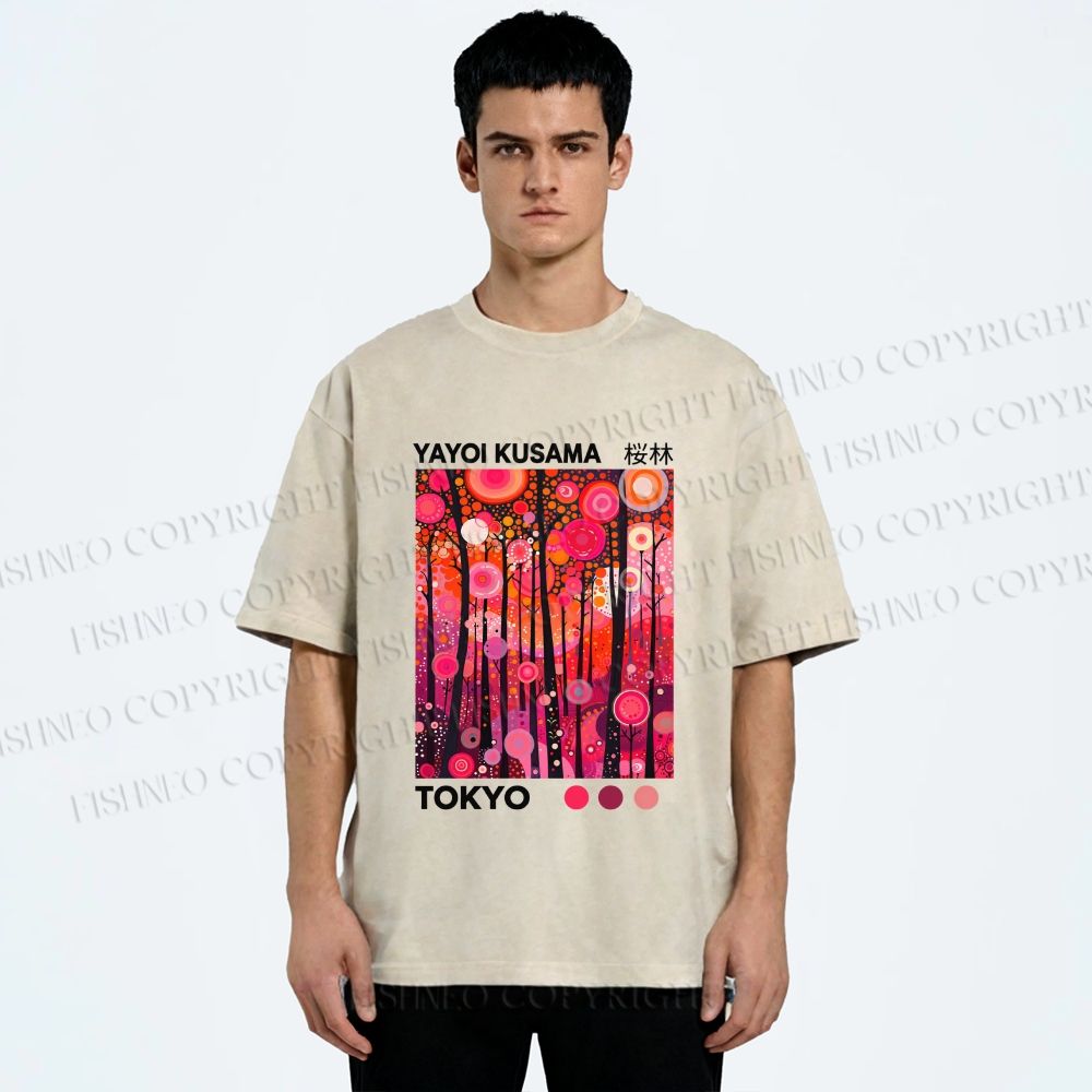 Unisex Yayoi Kusama Polka Dot Forest Printed Washed Tee