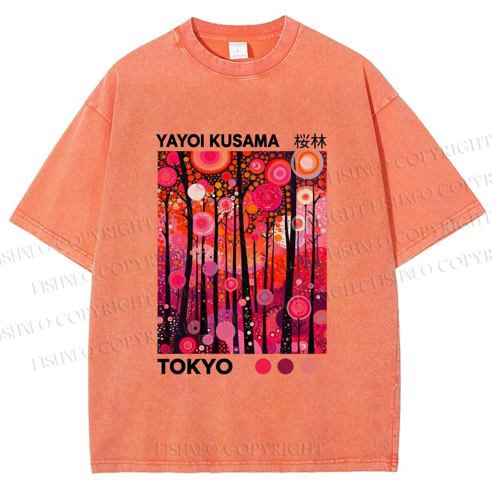 Unisex Yayoi Kusama Polka Dot Forest Printed Washed Tee