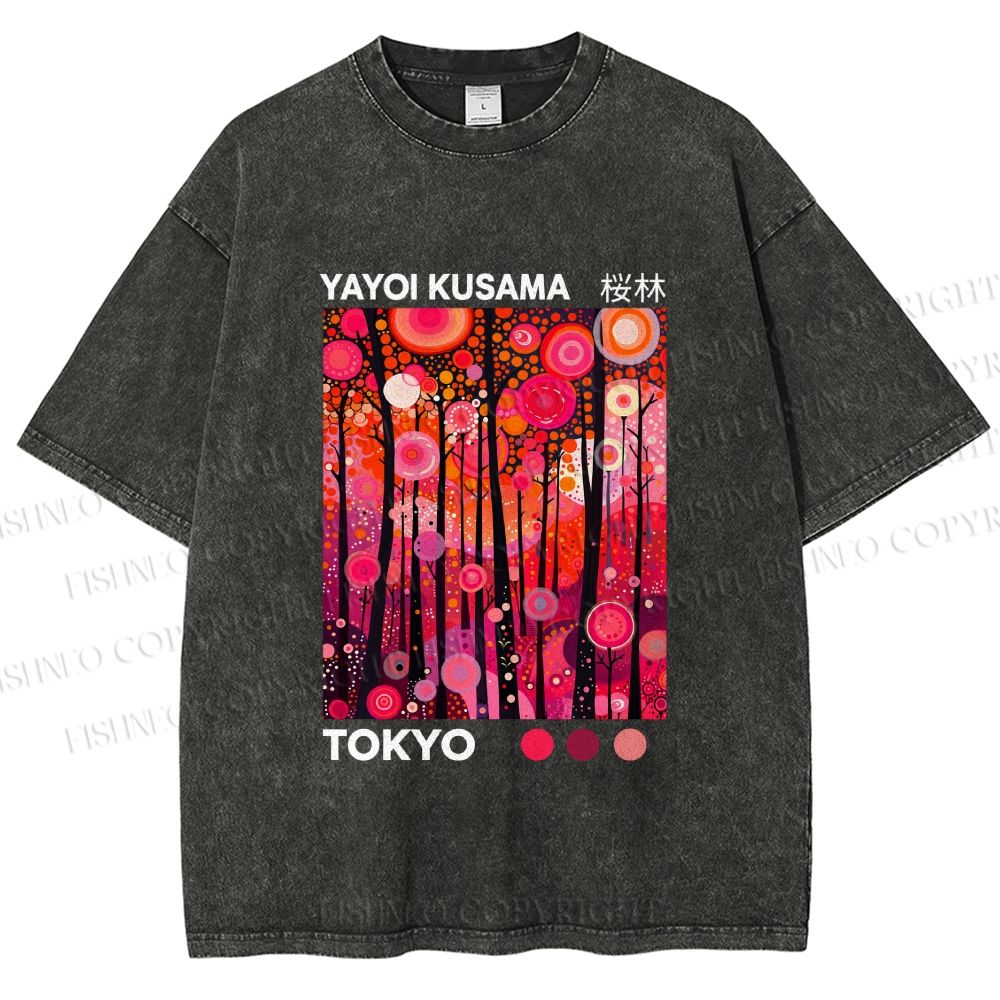 Unisex Yayoi Kusama Polka Dot Forest Printed Washed Tee