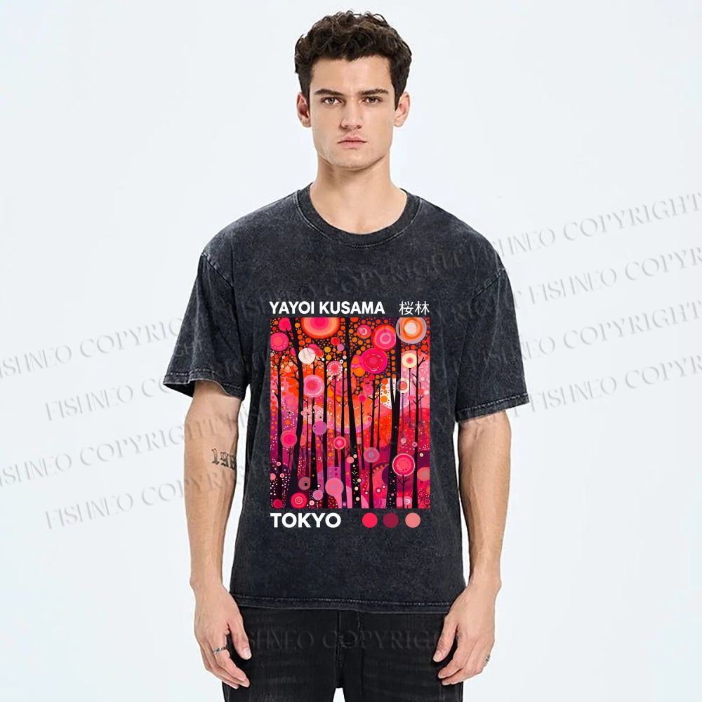 Unisex Yayoi Kusama Polka Dot Forest Printed Washed Tee