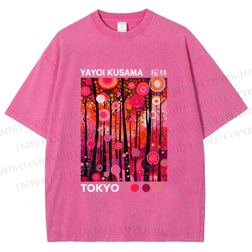 Unisex Yayoi Kusama Polka Dot Forest Printed Washed Tee