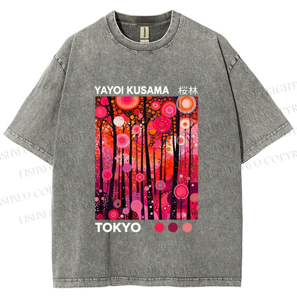 Unisex Yayoi Kusama Polka Dot Forest Printed Washed Tee