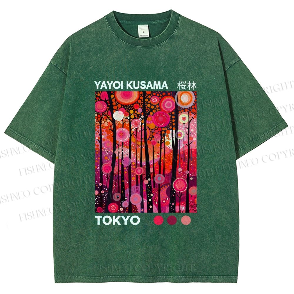 Unisex Yayoi Kusama Polka Dot Forest Printed Washed Tee