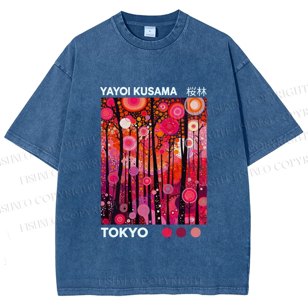 Unisex Yayoi Kusama Polka Dot Forest Printed Washed Tee
