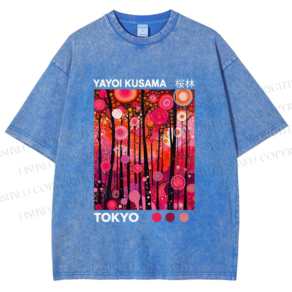 Unisex Yayoi Kusama Polka Dot Forest Printed Washed Tee