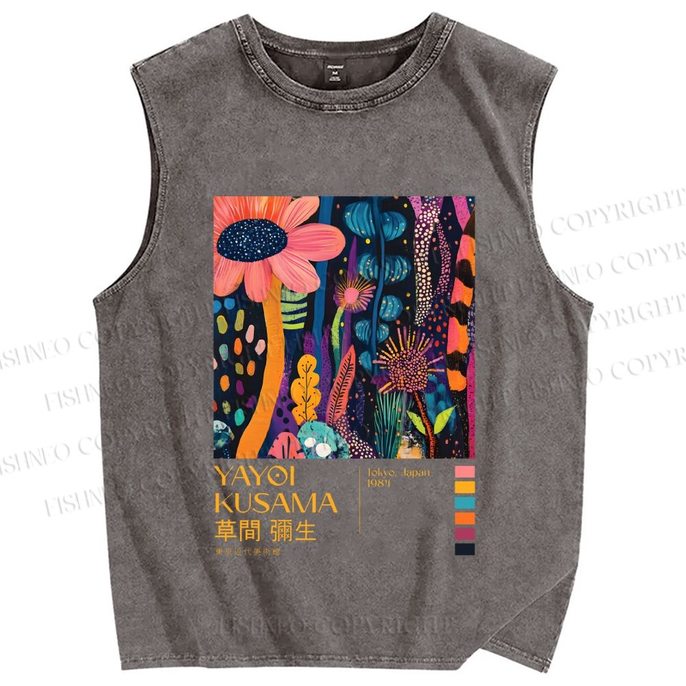 Unisex Yayoi Kusama Flowers Printed Washed Tank Top