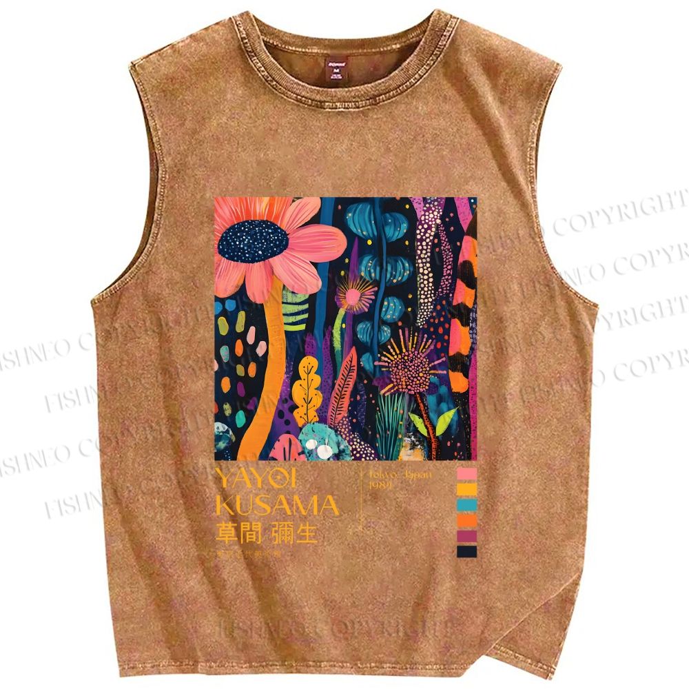 Unisex Yayoi Kusama Flowers Printed Washed Tank Top