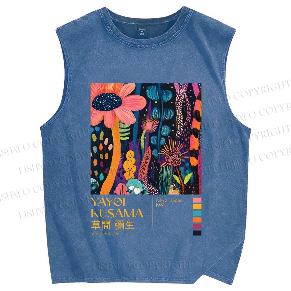 Unisex Yayoi Kusama Flowers Printed Washed Tank Top