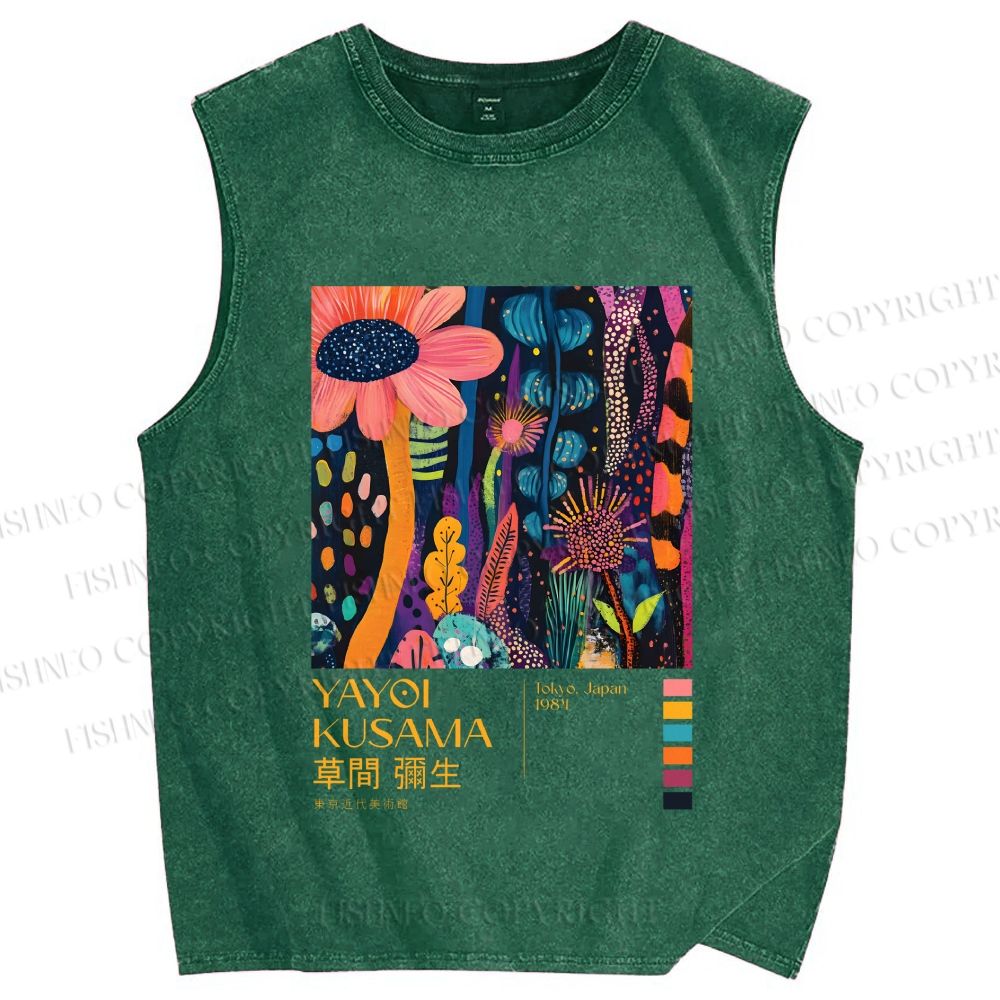 Unisex Yayoi Kusama Flowers Printed Washed Tank Top