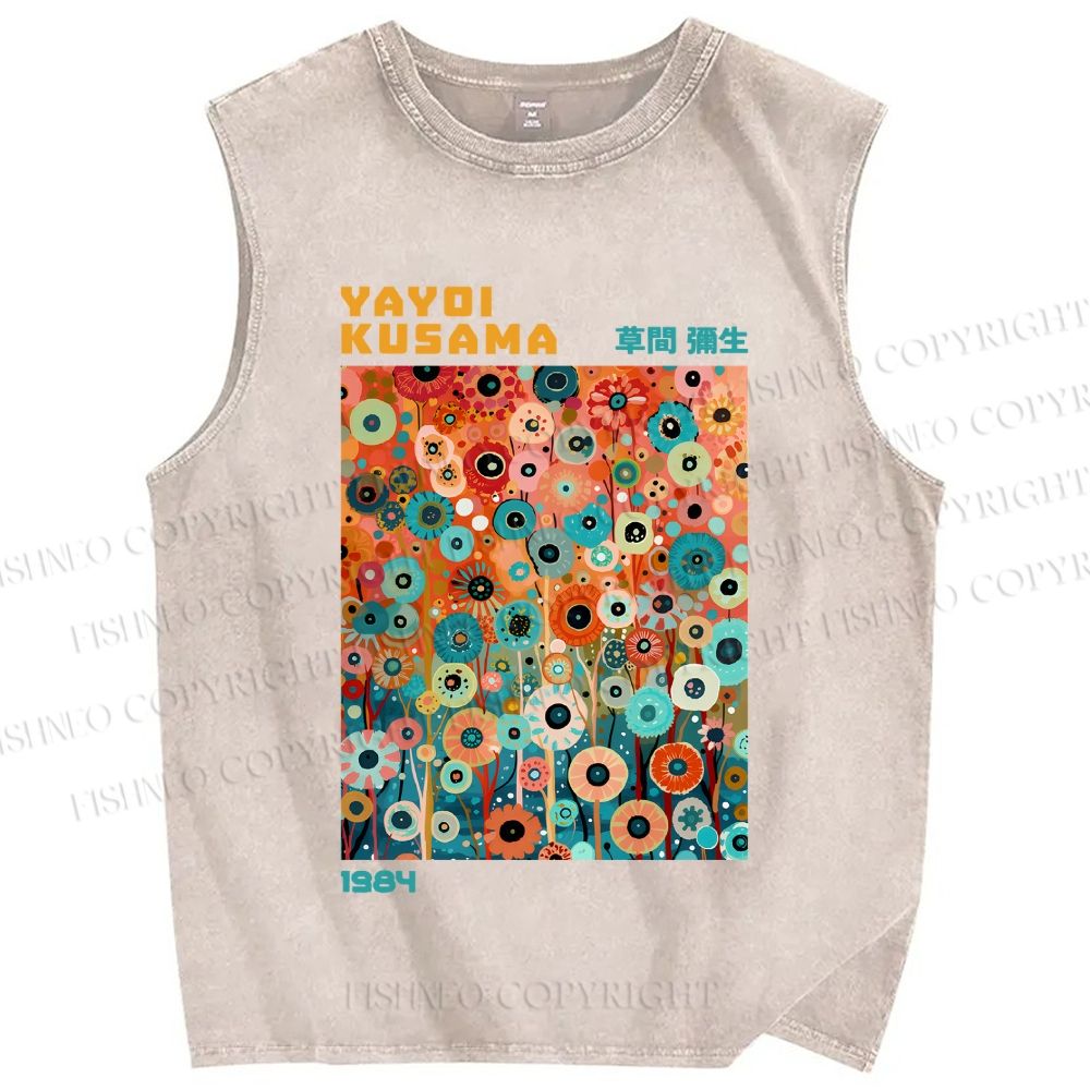 Unisex Yayoi Kusama Small Flowers Printed Washed Tank Top