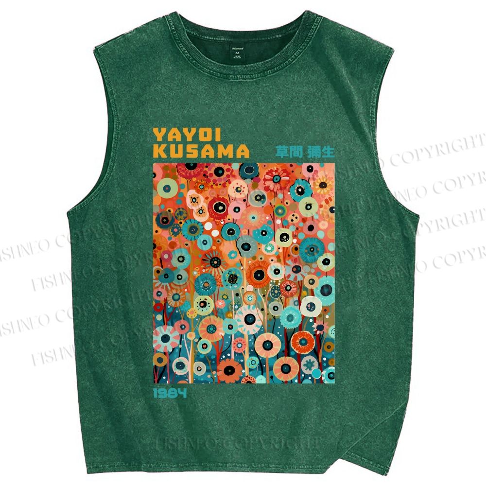 Unisex Yayoi Kusama Small Flowers Printed Washed Tank Top