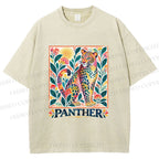 Unisex Multicolor Panther With Dots Printed Washed Tee