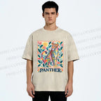 Unisex Multicolor Panther With Dots Printed Washed Tee