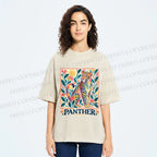 Unisex Multicolor Panther With Dots Printed Washed Tee