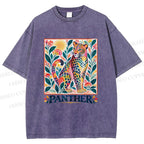 Unisex Multicolor Panther With Dots Printed Washed Tee