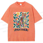 Unisex Multicolor Panther With Dots Printed Washed Tee