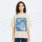 Unisex Tiger Club in Blue Printed Washed Tee