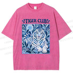 Unisex Tiger Club in Blue Printed Washed Tee