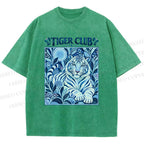 Unisex Tiger Club in Blue Printed Washed Tee