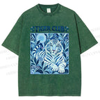 Unisex Tiger Club in Blue Printed Washed Tee