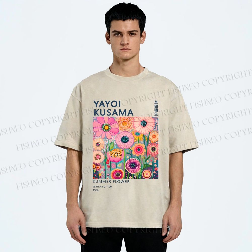 Unisex Yayoi Kusama Flowers Printed Washed Tee