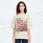 Unisex Yayoi Kusama Flowers Printed Washed Tee