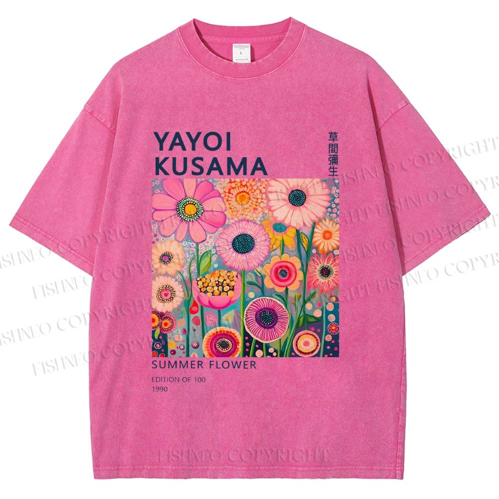 Unisex Yayoi Kusama Flowers Printed Washed Tee
