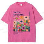 Unisex Yayoi Kusama Flowers Printed Washed Tee
