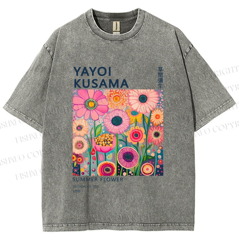 Unisex Yayoi Kusama Flowers Printed Washed Tee