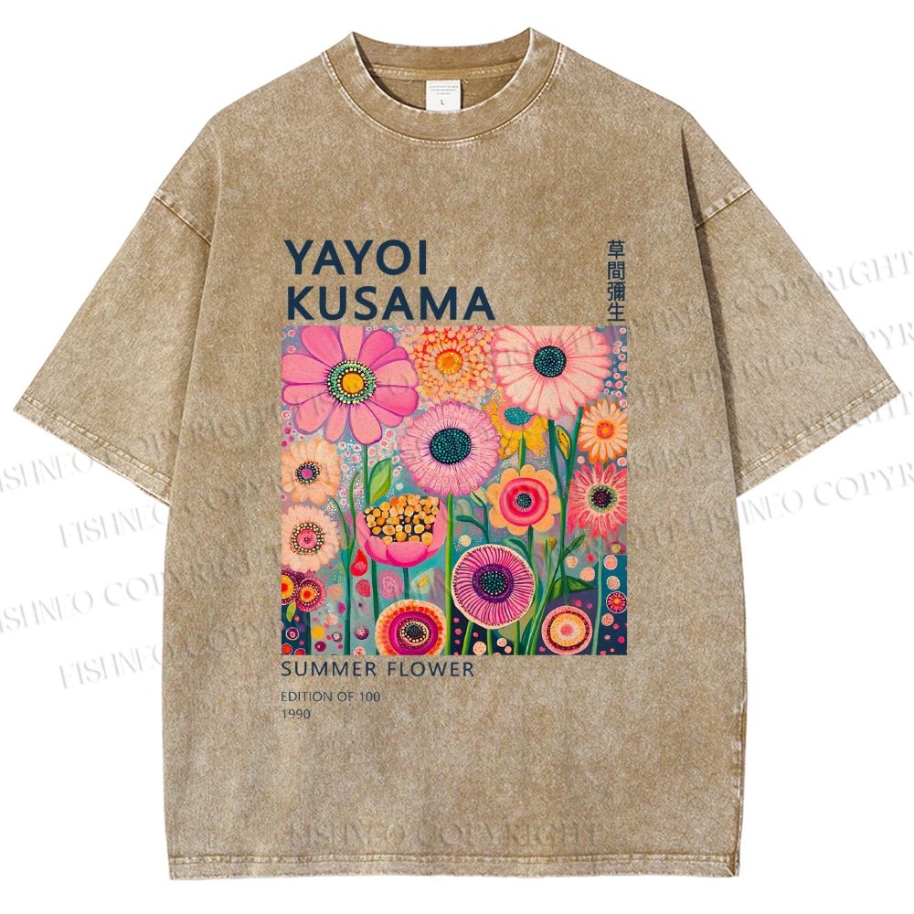 Unisex Yayoi Kusama Flowers Printed Washed Tee