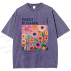 Unisex Yayoi Kusama Flowers Printed Washed Tee