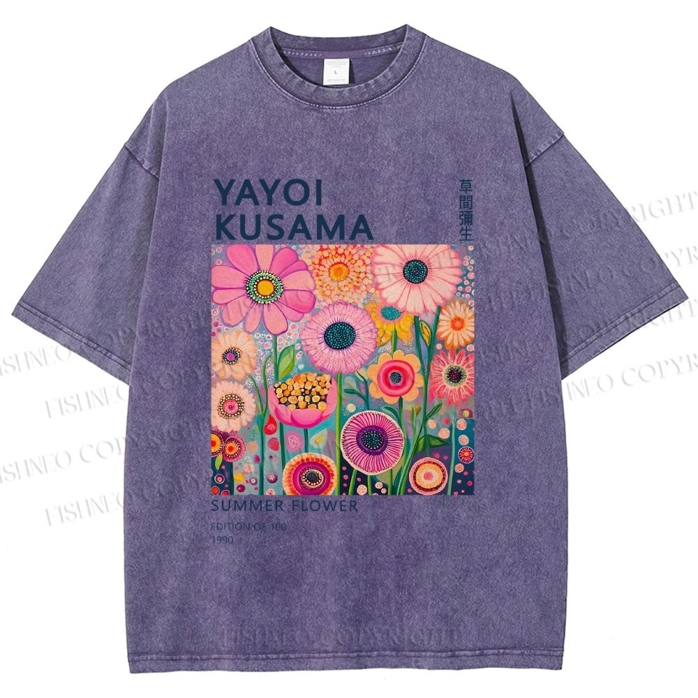 Unisex Yayoi Kusama Flowers Printed Washed Tee