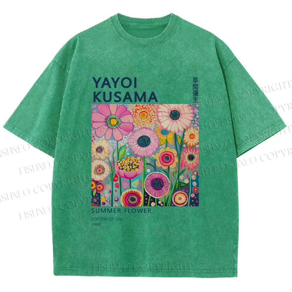 Unisex Yayoi Kusama Flowers Printed Washed Tee