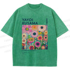 Unisex Yayoi Kusama Flowers Printed Washed Tee