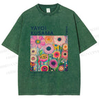 Unisex Yayoi Kusama Flowers Printed Washed Tee