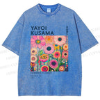 Unisex Yayoi Kusama Flowers Printed Washed Tee