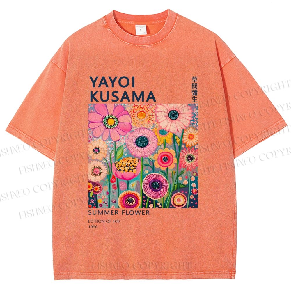 Unisex Yayoi Kusama Flowers Printed Washed Tee