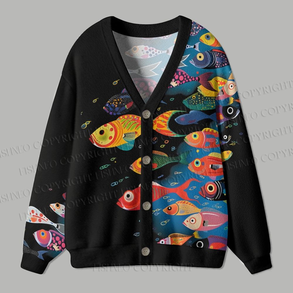 Multicolor Fish Ugly Cardigan Sweater