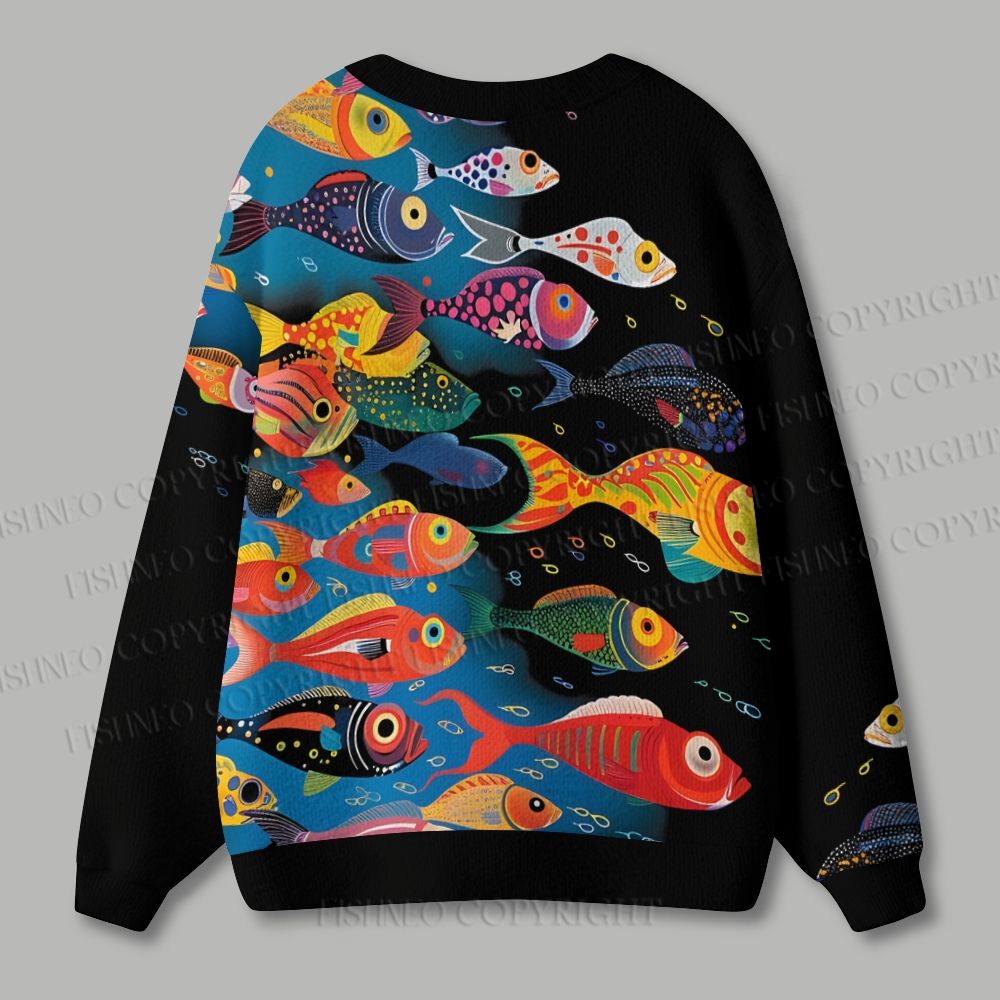 Multicolor Fish Ugly Cardigan Sweater
